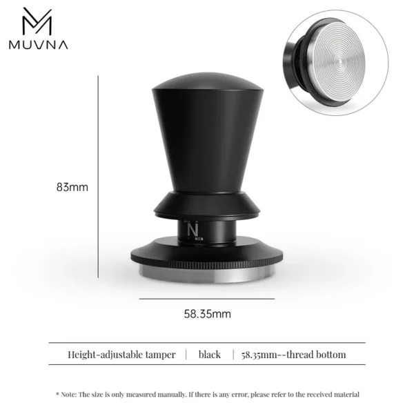 MUVNA Infinitely Adjustable Knob Espresso Powder Press 58.35 mm