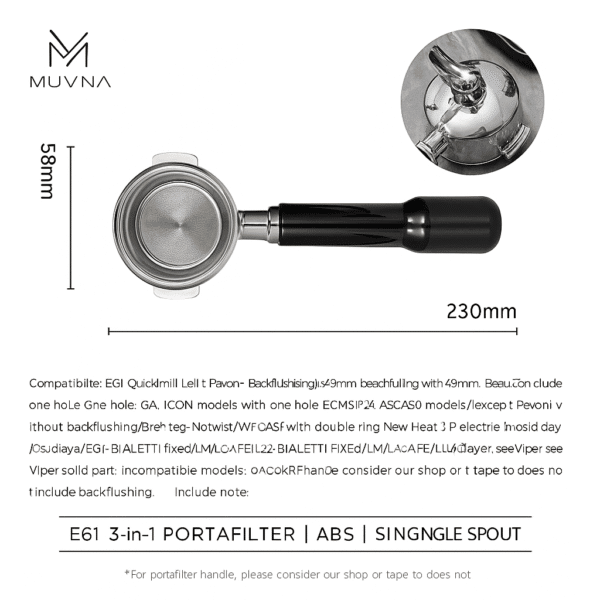 MUVNA - E61 3-in-1 Portafilter 58 mm ABS / Steel / Black - Image 2