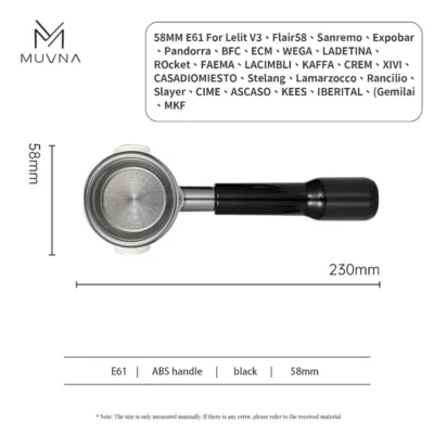 MUVNA Espresso ABS Bottomless Portafilter With Filter Basket 58 mm