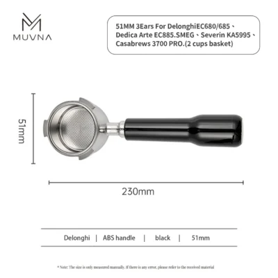 MUVNA Espresso ABS Bottomless Portafilter With Filter Basket 51 mm