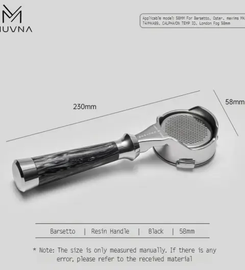 MUVNA 58mm Bottomless Portafilter – Resin Handle – Black