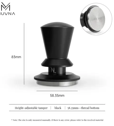 MUVNA Height-Adjustable Espresso Tamper – Matte Black – 58.35mm