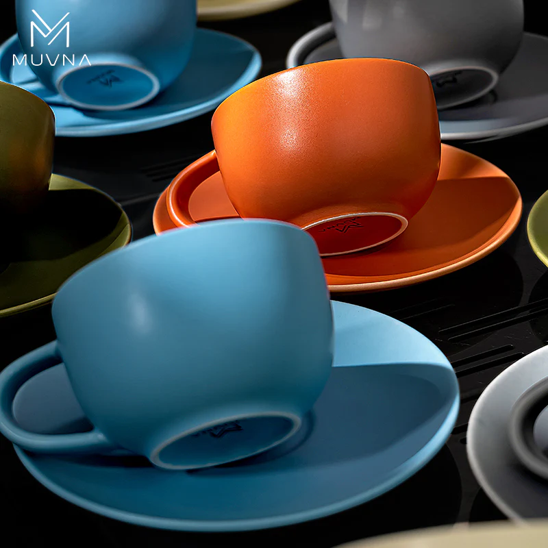 ⁦MUVNA Embossed Ceramic Latte Cup 280ml orange⁩ - الصورة ⁦2⁩