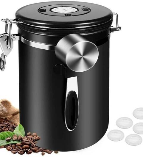 Coffee Bean Container Vacuum Storage With Steel Spoon .6 L