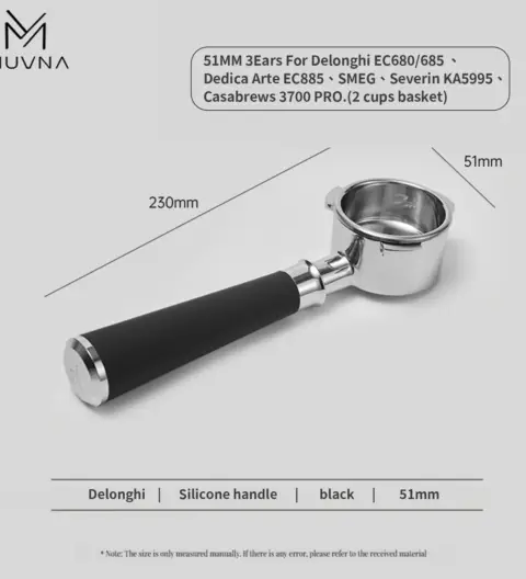 MUVNA Espresso Bottomless Portafilter With Filter Basket Silicone Handle 51 mm