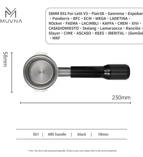 MUVNA Espresso ABS Bottomless Portafilter With Filter Basket 58 mm