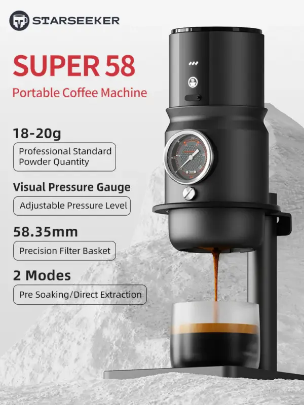 ⁦ماكينة إسبريسو كهربائية ستارسيكر - أسود STARSEEKER Super58⁩ - الصورة ⁦6⁩