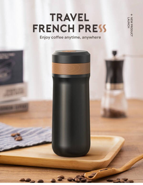 ⁦iCafilas Travel Stainless Steel Isolated French Press Coffee Mug⁩ - الصورة ⁦5⁩