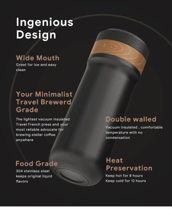 ⁦iCafilas Travel Stainless Steel Isolated French Press Coffee Mug⁩ - الصورة ⁦8⁩