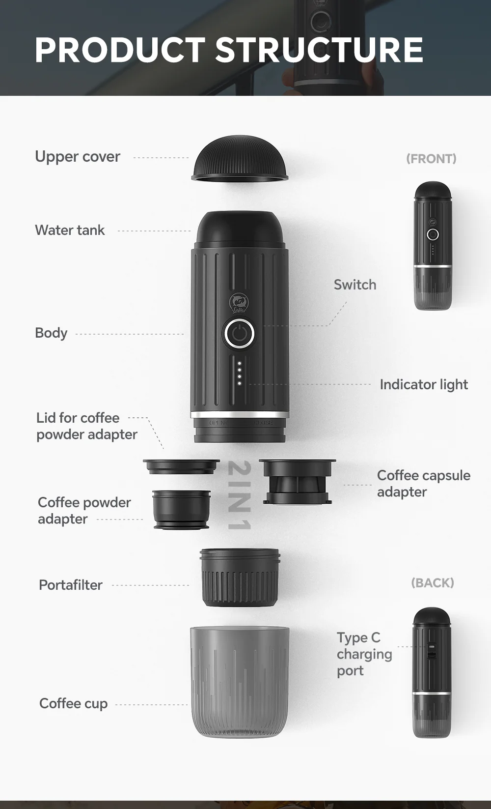 ⁦iCafilas Portable Espresso Make⁩ - الصورة ⁦10⁩