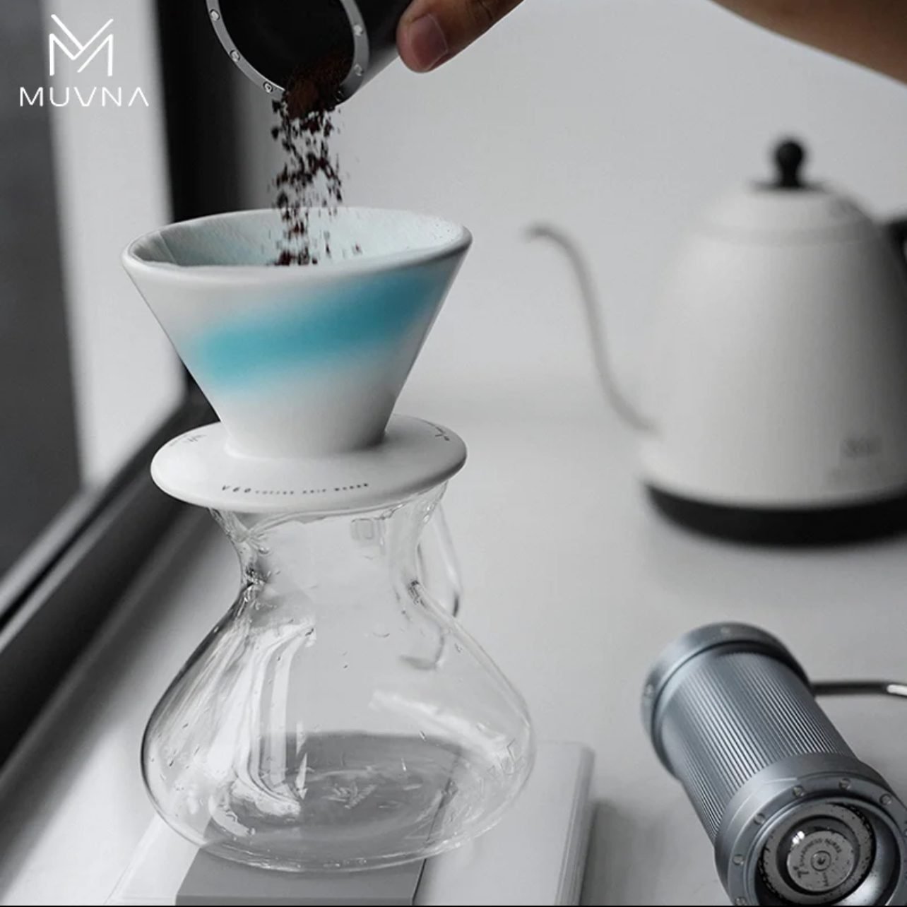 MUVNA GM2 Hand Manual Grinder Coffee External Adjustment Stainless Steel Upgraded - Silver - الصورة 5