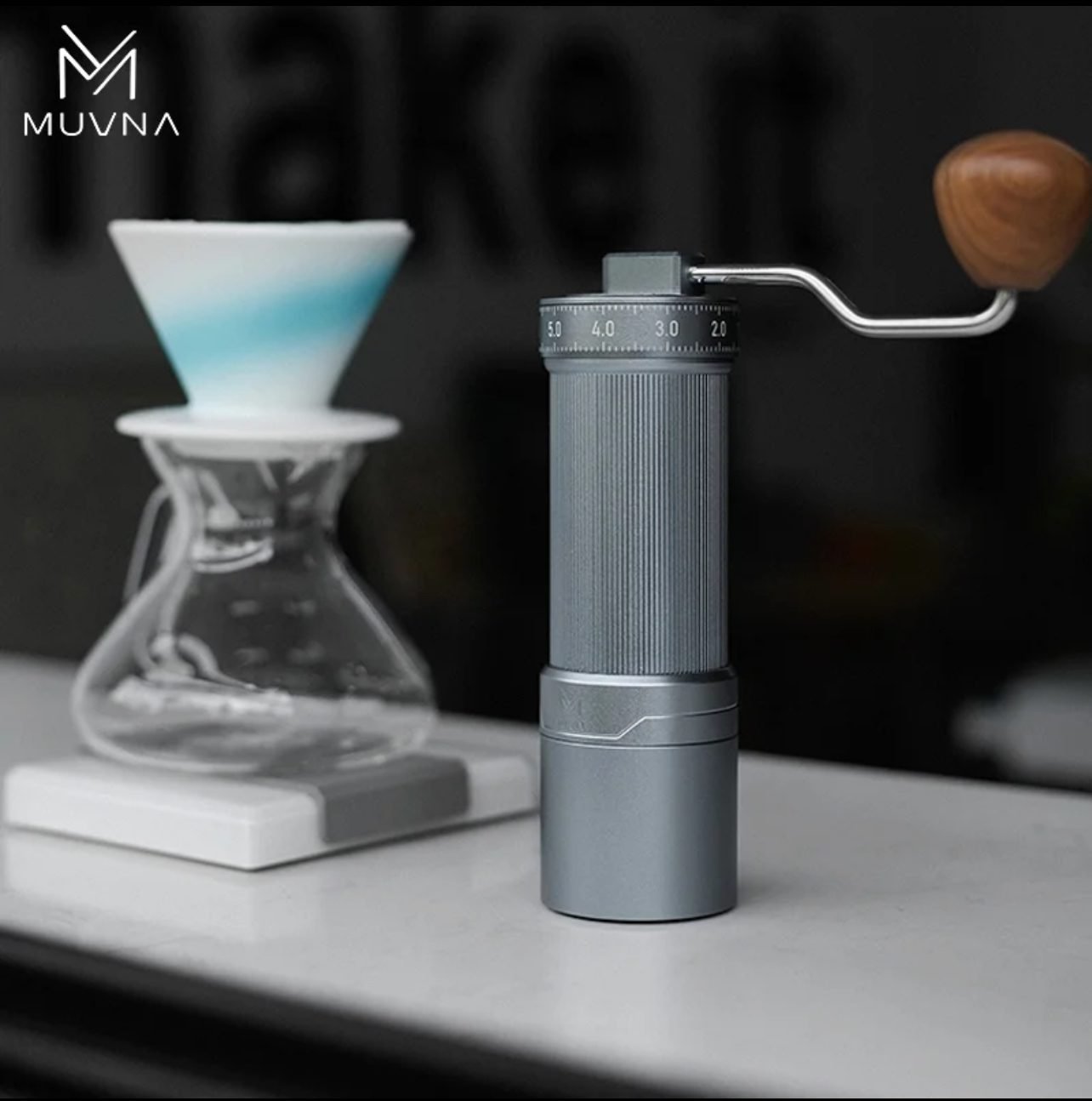 MUVNA GM2 Hand Manual Grinder Coffee External Adjustment Stainless Steel Upgraded - Silver - الصورة 6