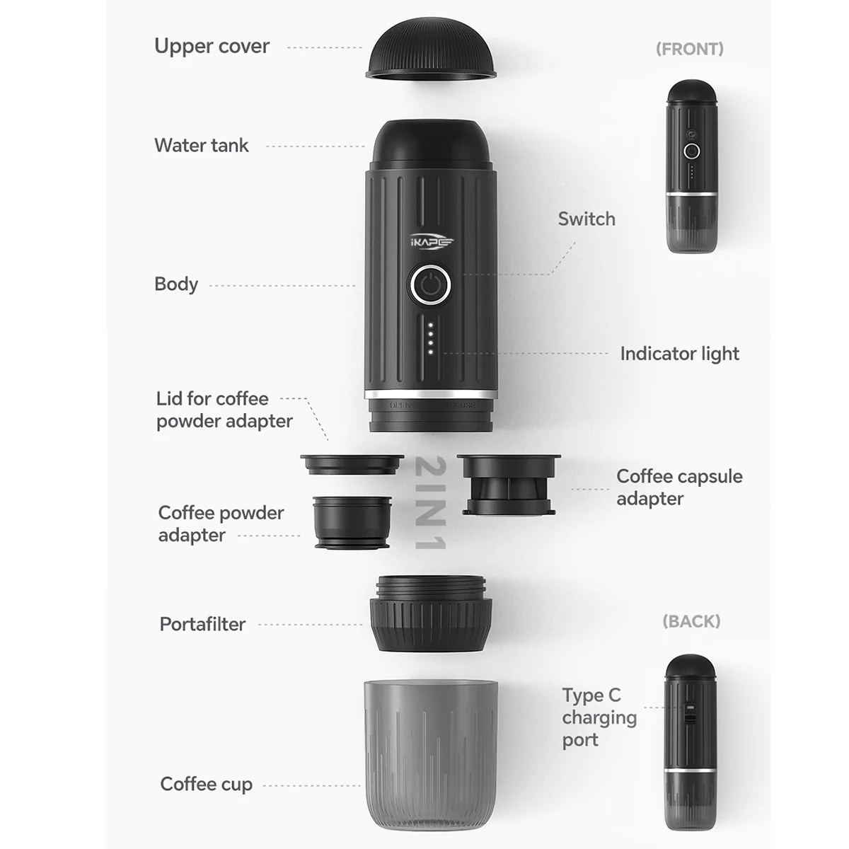 ⁦IKAPE Portable Electric Coffee Maker Espresso Machine Suitable Hot/Cold Woter⁩ - الصورة ⁦7⁩