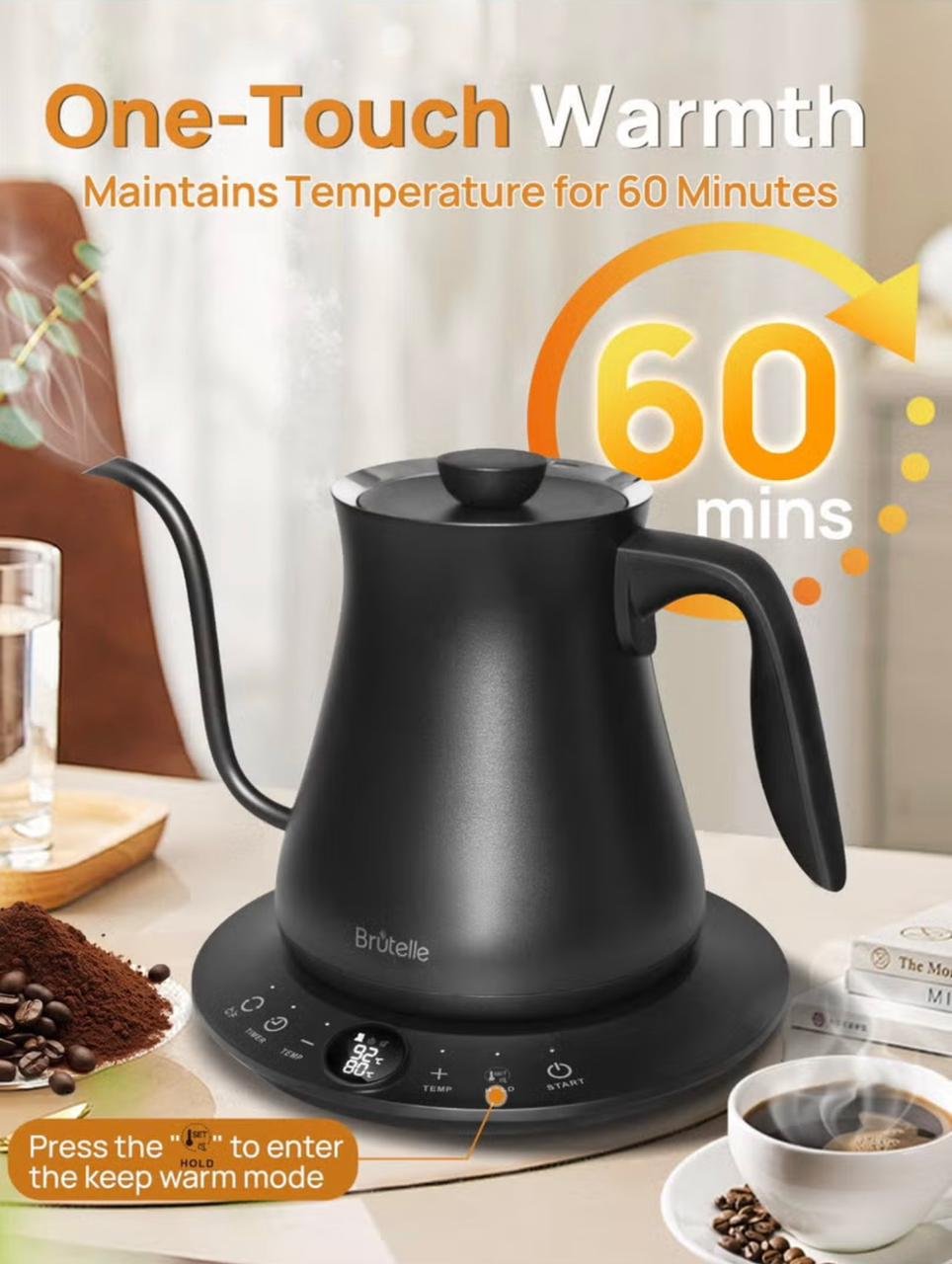 ⁦Electric Kettle V60 Coffee Kettle Gooseneck Kettle 800Ml- Black⁩ - الصورة ⁦4⁩