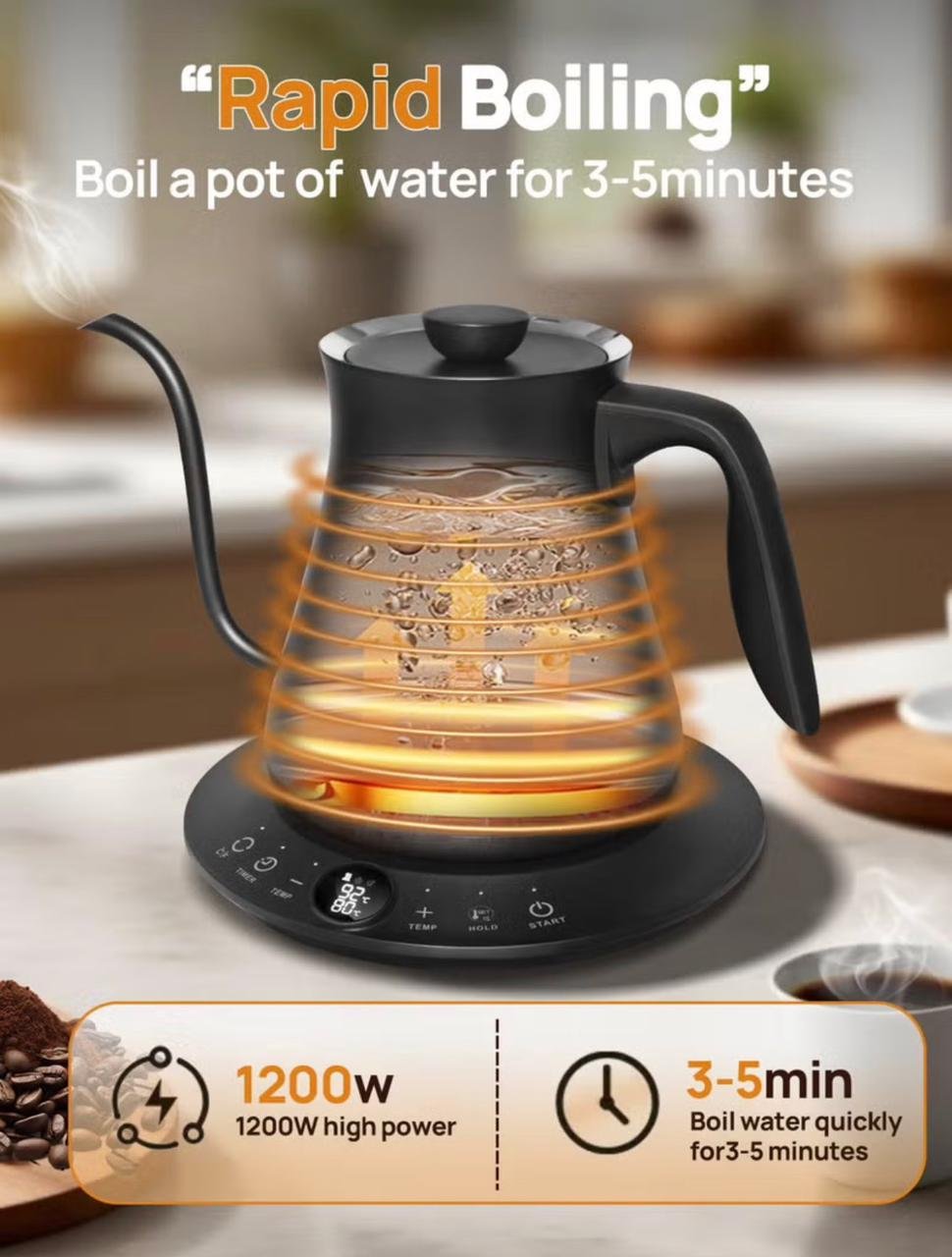 ⁦Electric Kettle V60 Coffee Kettle Gooseneck Kettle 800Ml- Black⁩ - الصورة ⁦5⁩