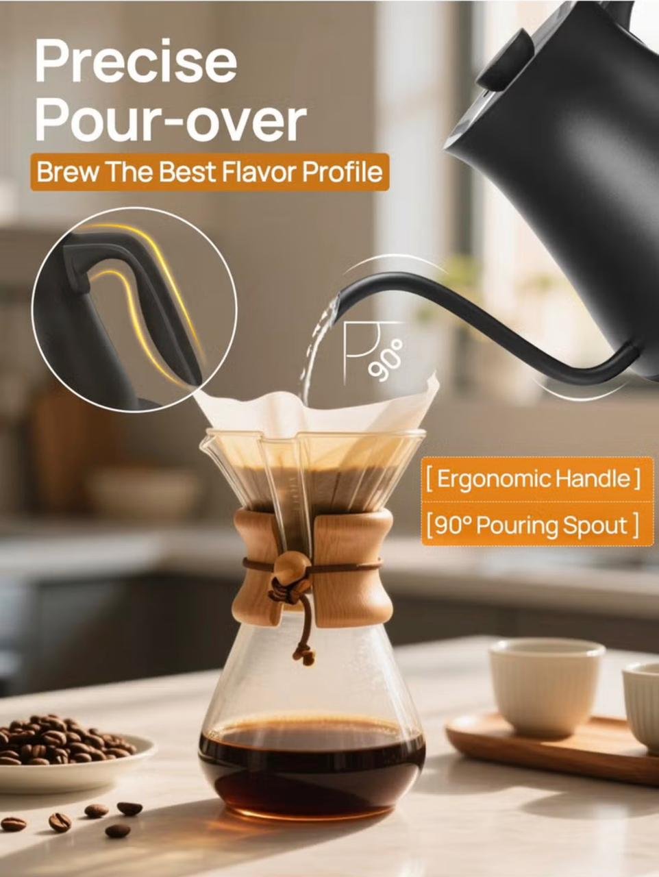 ⁦Electric Kettle V60 Coffee Kettle Gooseneck Kettle 800Ml- Black⁩ - الصورة ⁦3⁩