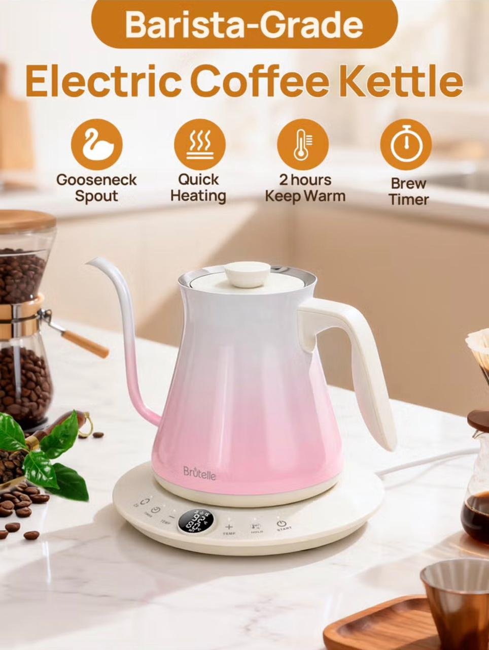 ⁦Electric Kettle V60 Coffee Kettle Gooseneck Kettle 800Ml- Pink⁩ - الصورة ⁦2⁩