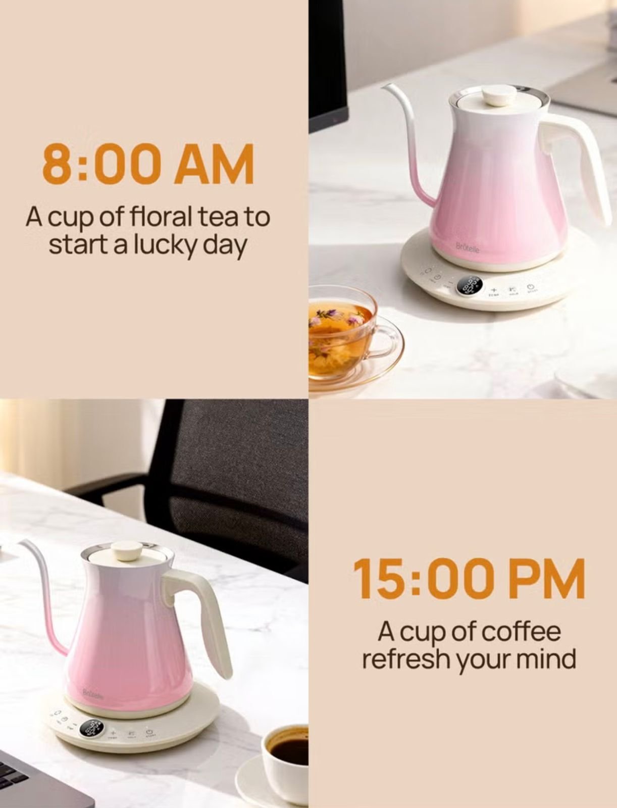 ⁦Electric Kettle V60 Coffee Kettle Gooseneck Kettle 800Ml- Pink⁩ - الصورة ⁦4⁩