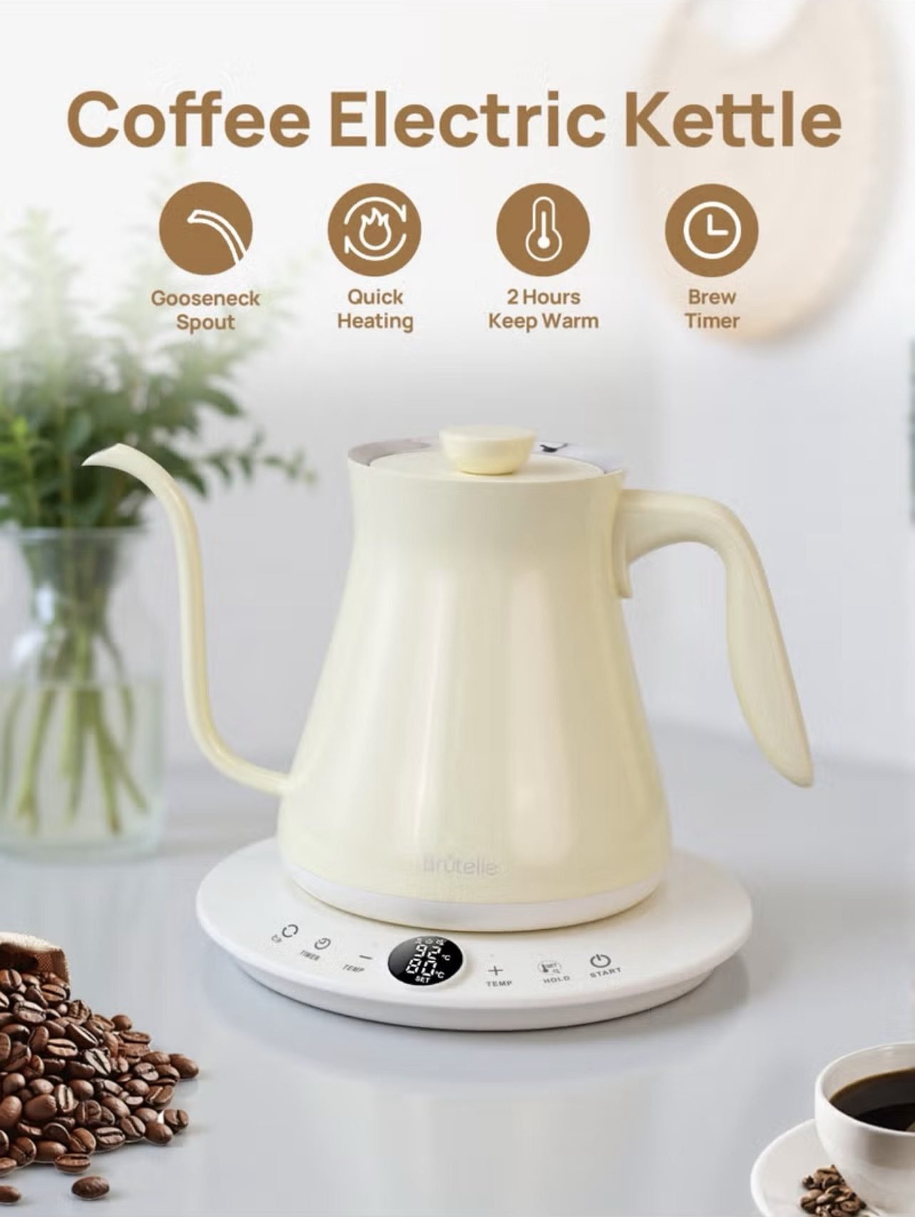 ⁦Electric Kettle V60 Coffee Kettle Gooseneck Kettle 800Ml- White⁩ - الصورة ⁦2⁩