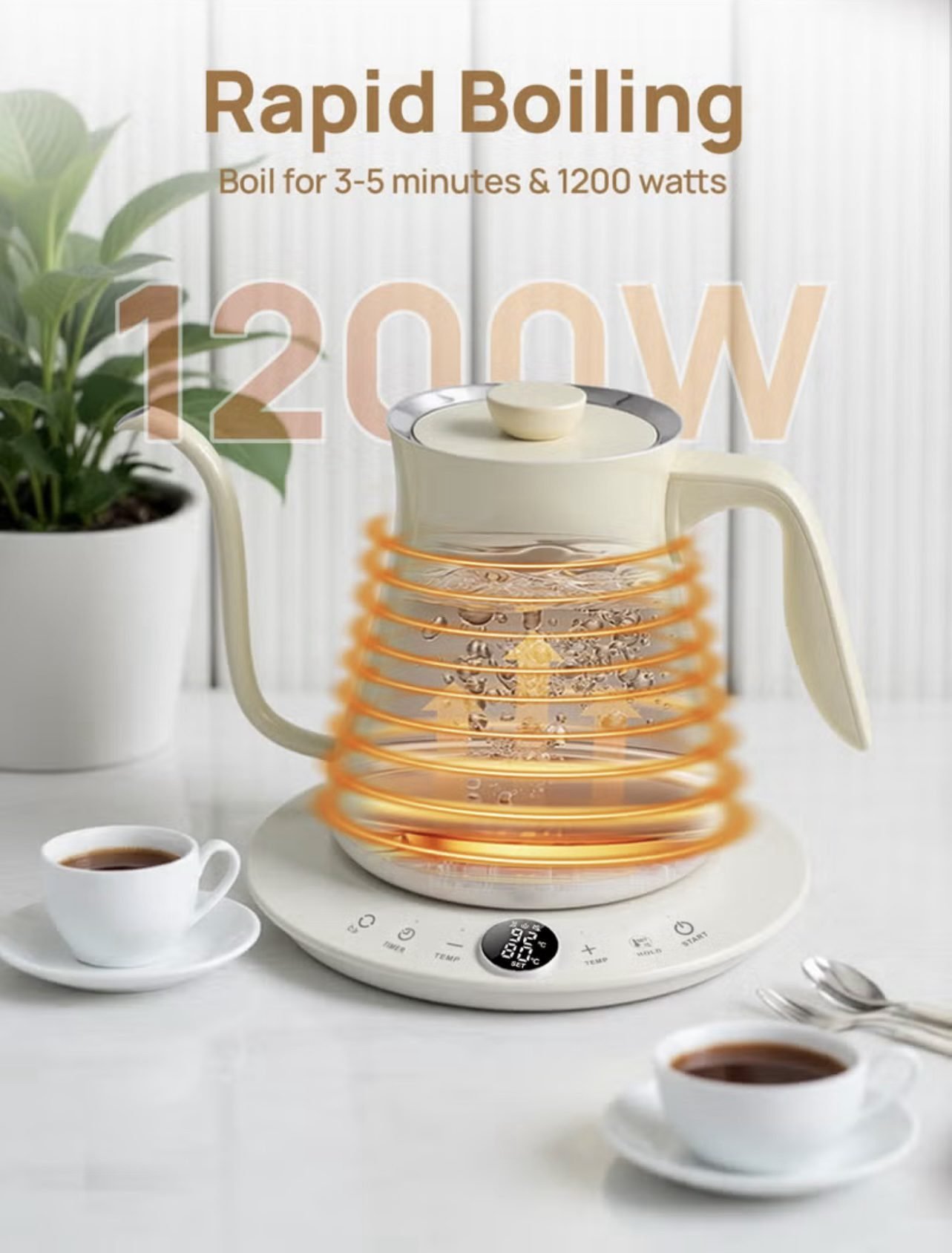 ⁦Electric Kettle V60 Coffee Kettle Gooseneck Kettle 800Ml- White⁩ - الصورة ⁦4⁩