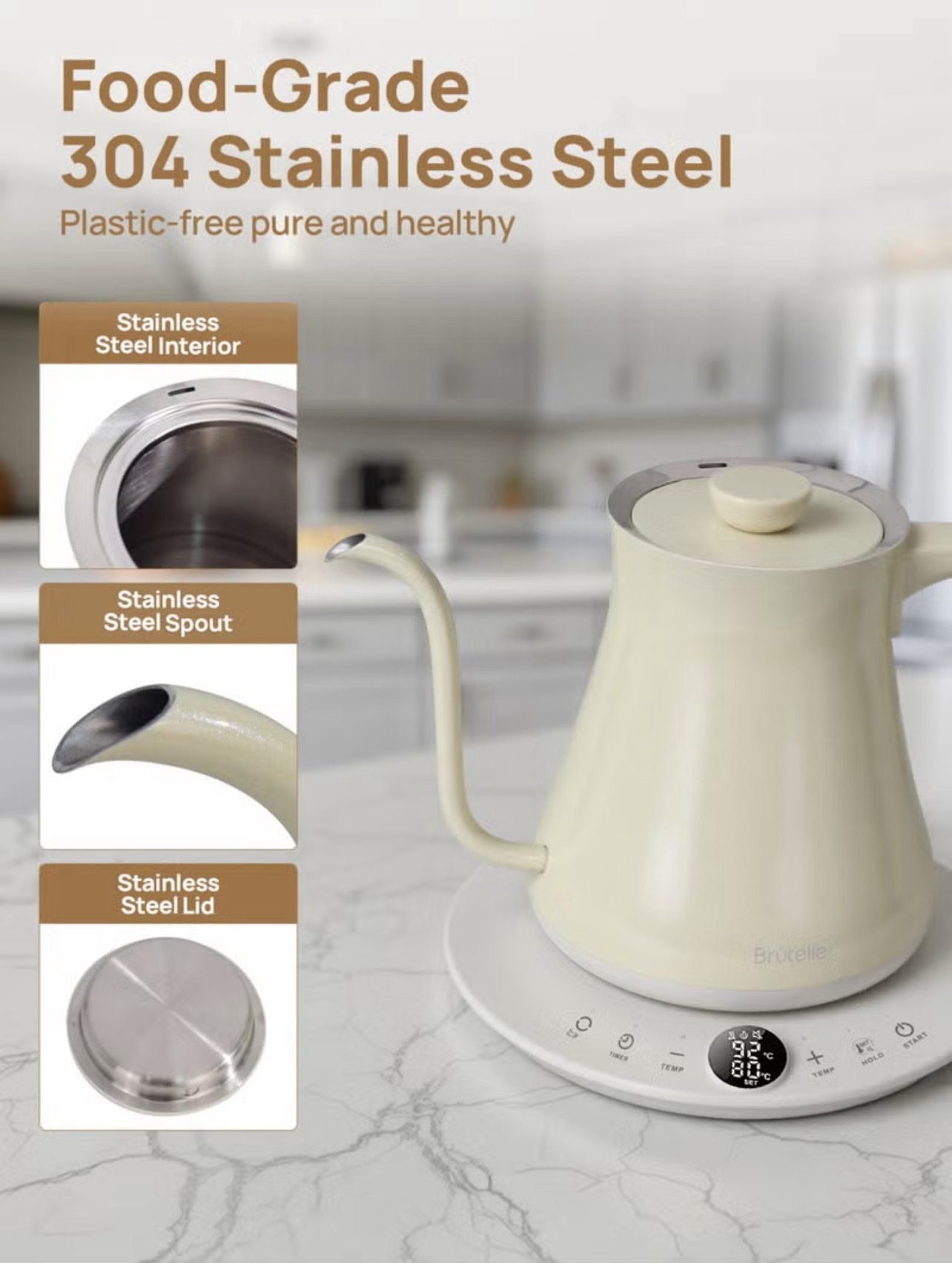 ⁦Electric Kettle V60 Coffee Kettle Gooseneck Kettle 800Ml- White⁩ - الصورة ⁦6⁩