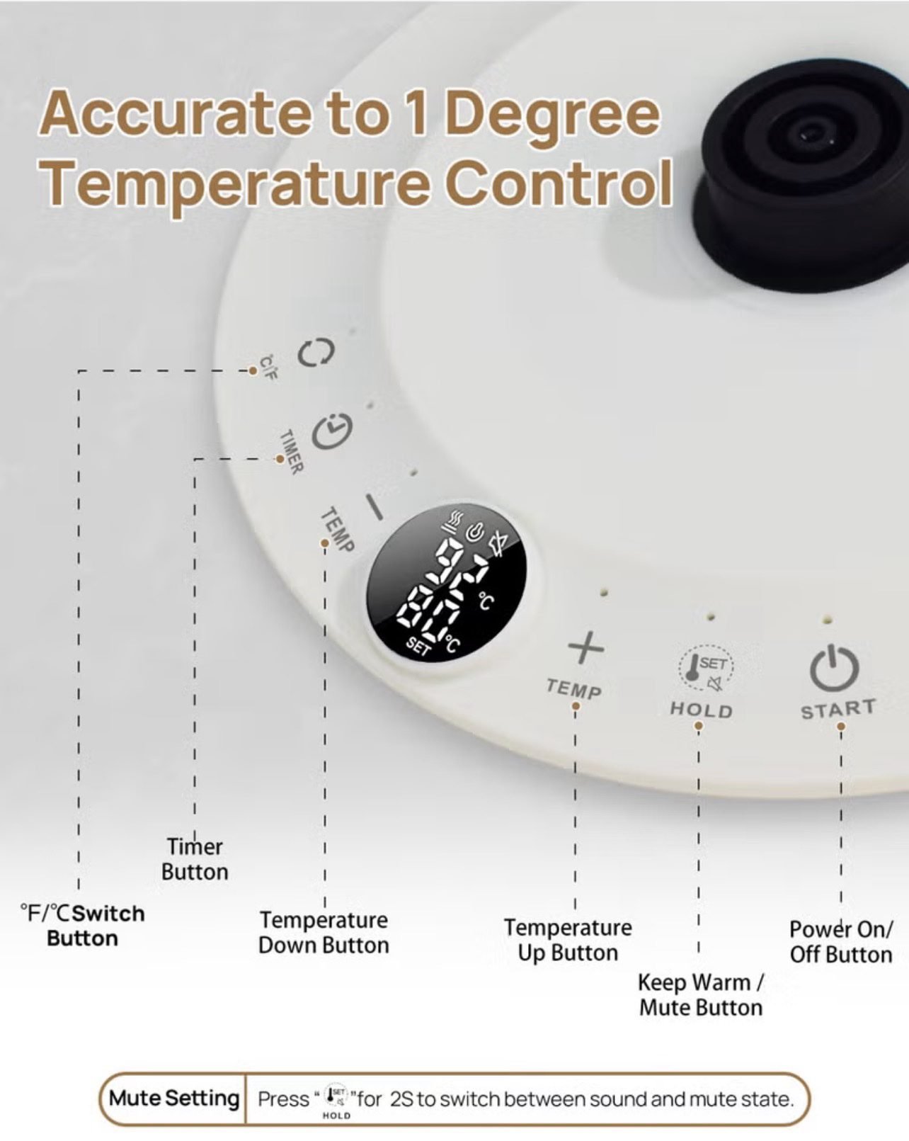 ⁦Electric Kettle V60 Coffee Kettle Gooseneck Kettle 800Ml- White⁩ - الصورة ⁦8⁩