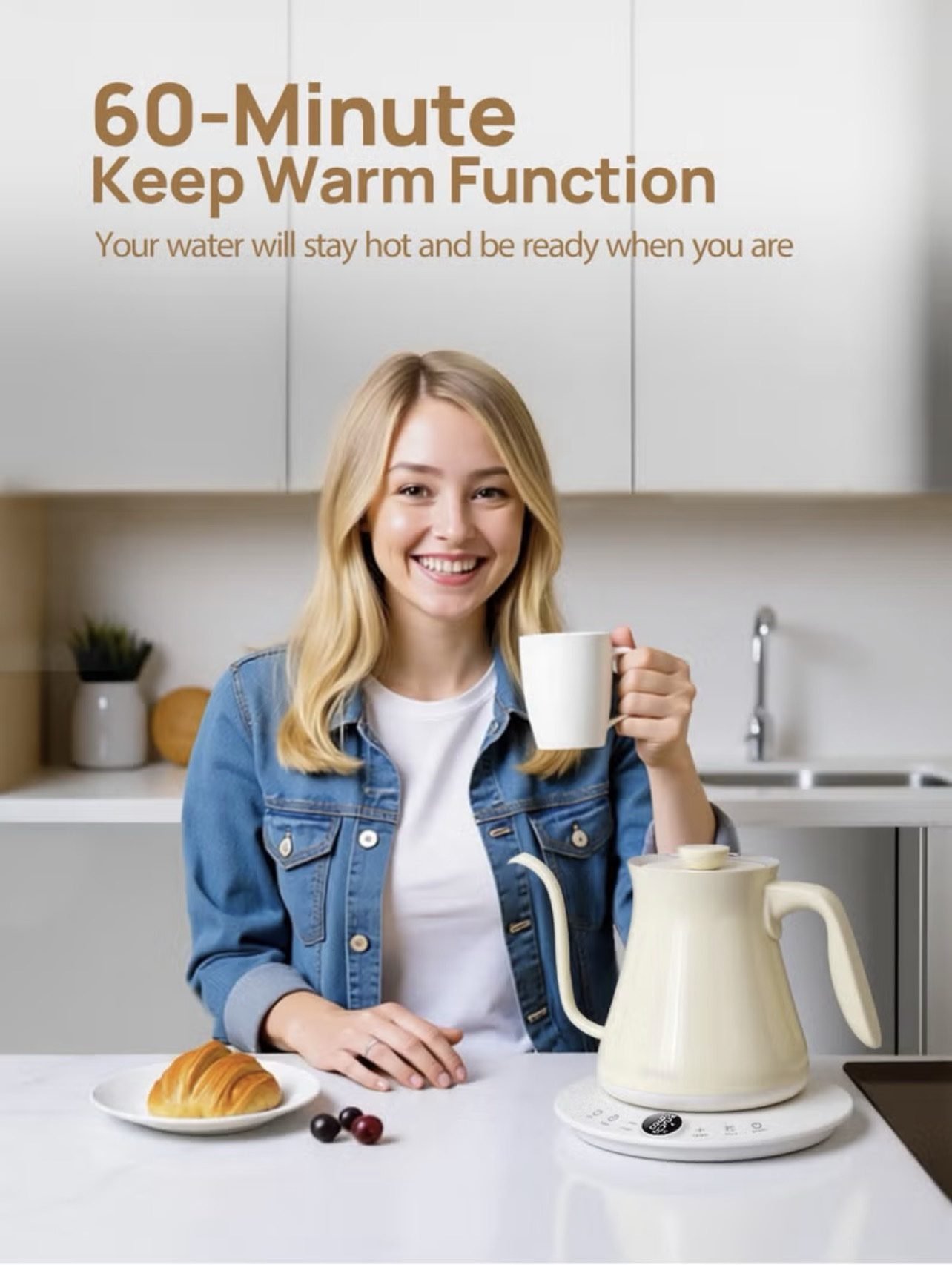 ⁦Electric Kettle V60 Coffee Kettle Gooseneck Kettle 800Ml- White⁩ - الصورة ⁦9⁩